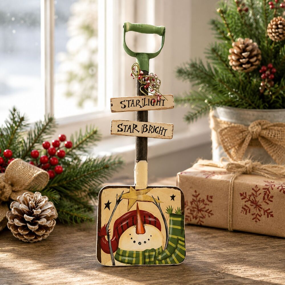 Christmas Snow Shovel Wall Hanging 15" Rustic Wood Metal Winter Holiday Decor